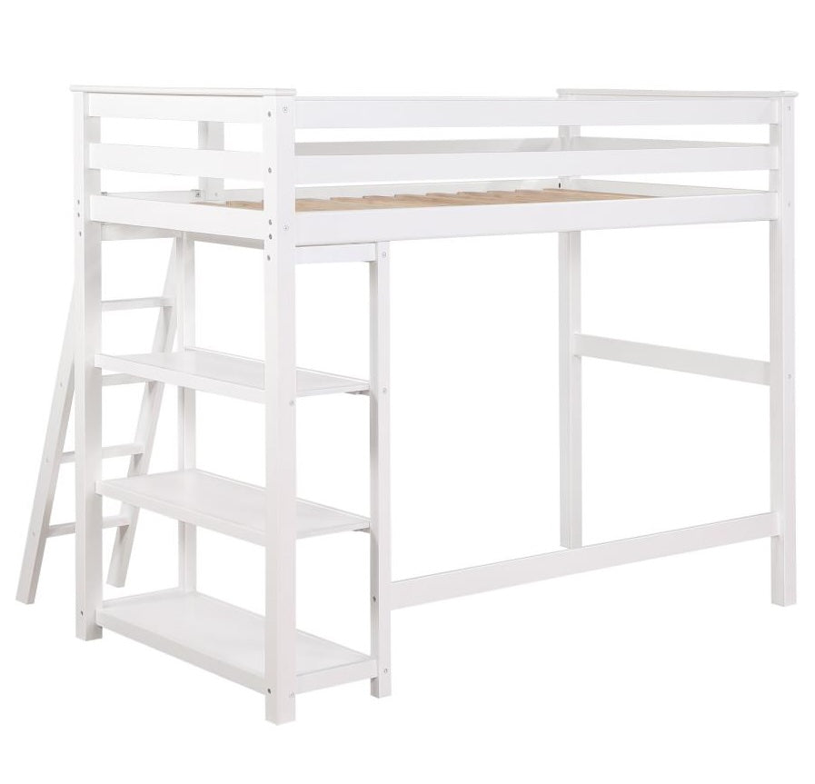 Anica 3-Shelf Wood Twin Loft Bed White