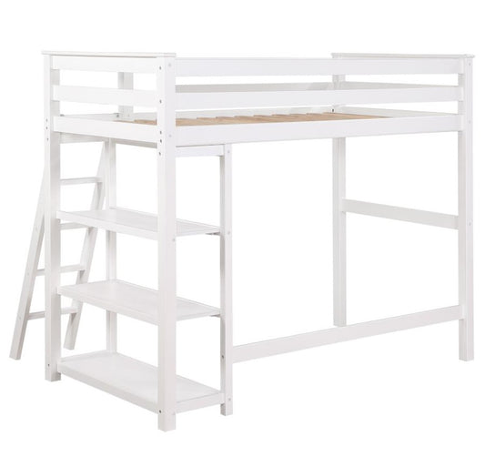 Anica 3-Shelf Wood Twin Loft Bed White