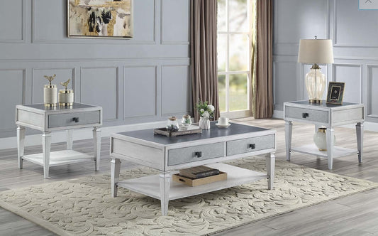 Katia Transitional Coffee Table with Sintered Stone Top - Weathered White