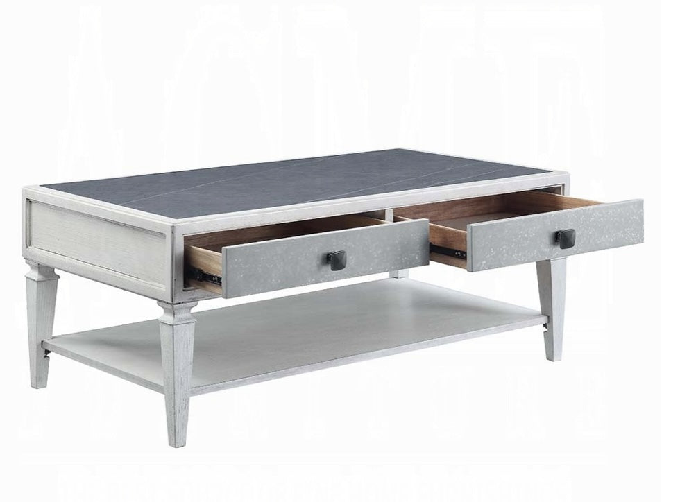 Katia Transitional Coffee Table with Sintered Stone Top - Weathered White