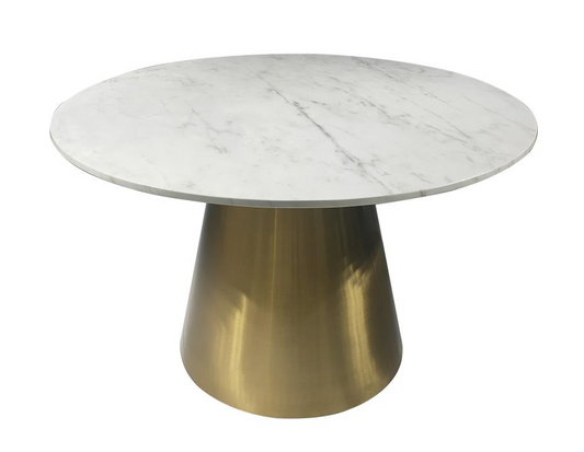 Ambrose Round Dining Table Genuine Marble With Stainless Steel White And Gold