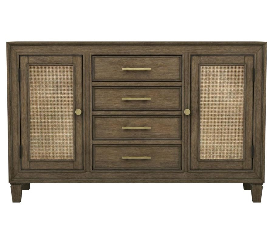 Matisse 4-Drawer Dining Sideboard Buffet Cabinet With Rattan Cabinet Doors Brown