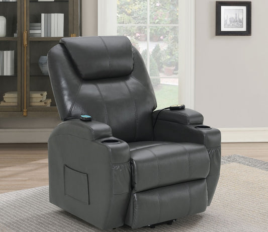 Sanger Upholstered Power Lift Recliner Chair With Massage Charcoal Grey