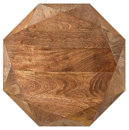 Jacinto Geometric Solid Mango Wood Side Table - Natural Brown