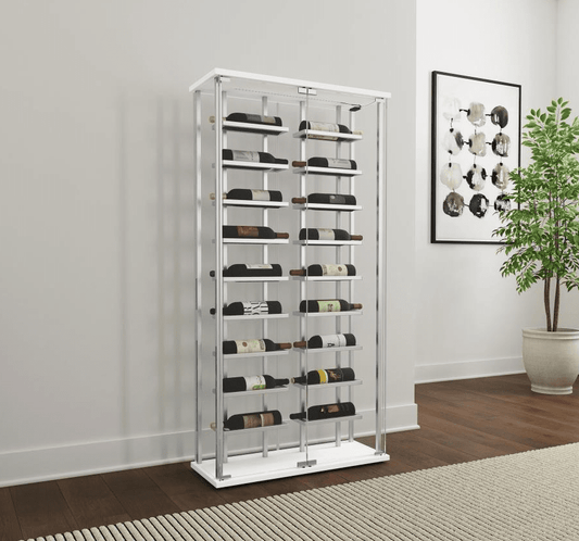 Montara Tempered Glass Wine Storage Display Curio Cabinet with LED Lighting Chrome