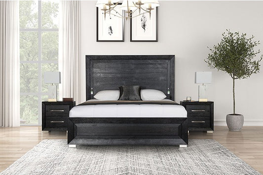 Ashbourne Contemporary Solid Wood King Bed with LED - Black & Chrome