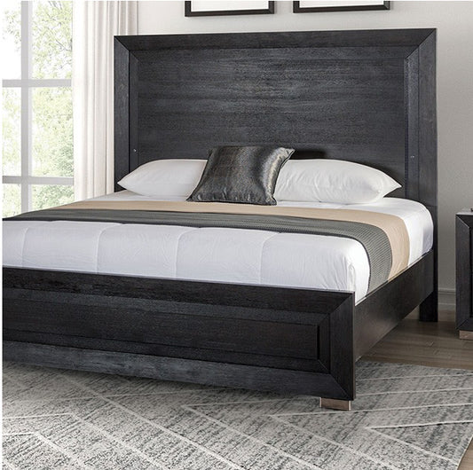 Ashbourne Contemporary Solid Wood King Bed with LED - Black & Chrome