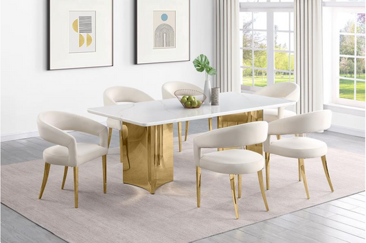 Telvin Modern 5-Piece 79" Engineered Marble Dining Set with Gold Base