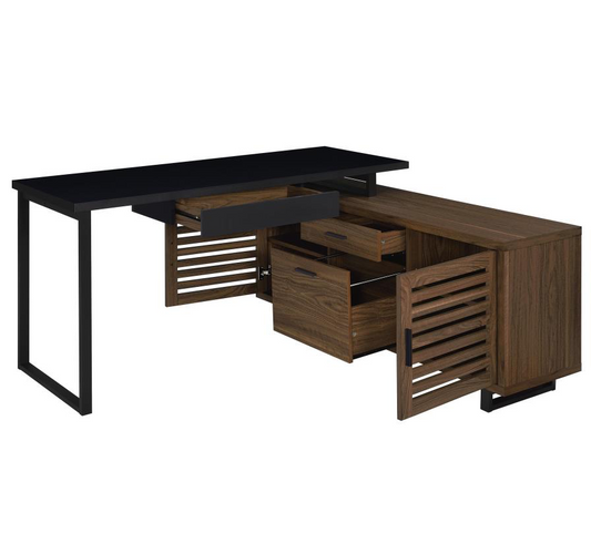 Maddox 60-inch L-Shape Office Computer Desk Black and Walnut