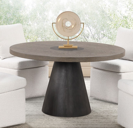 Broager Contemporary 54" Round Dining Set, Dark Walnut & White