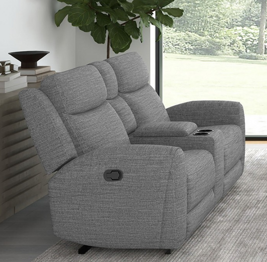 Antonius Transitional Upholstered Reclining Sofa with Contour Arm, Gray
