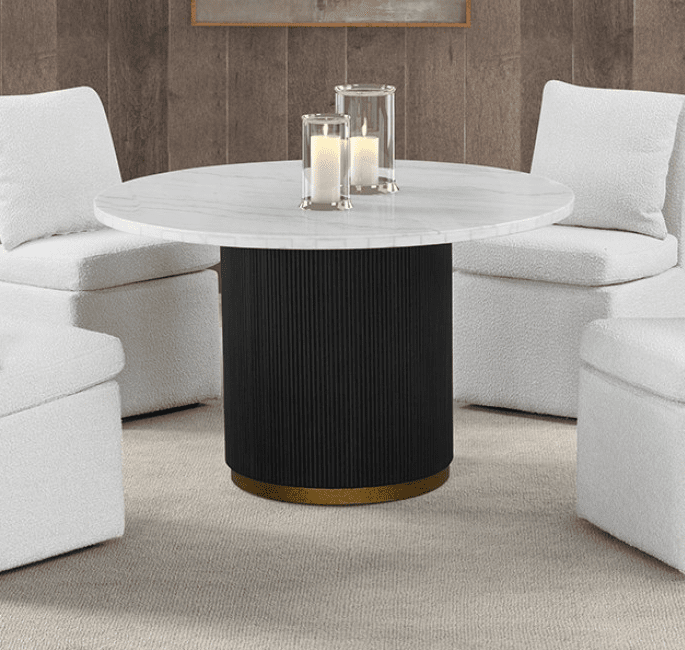 Varde II Contemporary 5Piece Marble Top Dining Set with Boucle Chairs