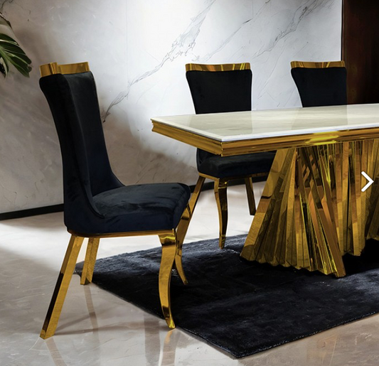 Basilicata 79" 7-Piece White Sintered Stone & Gold Dining Set