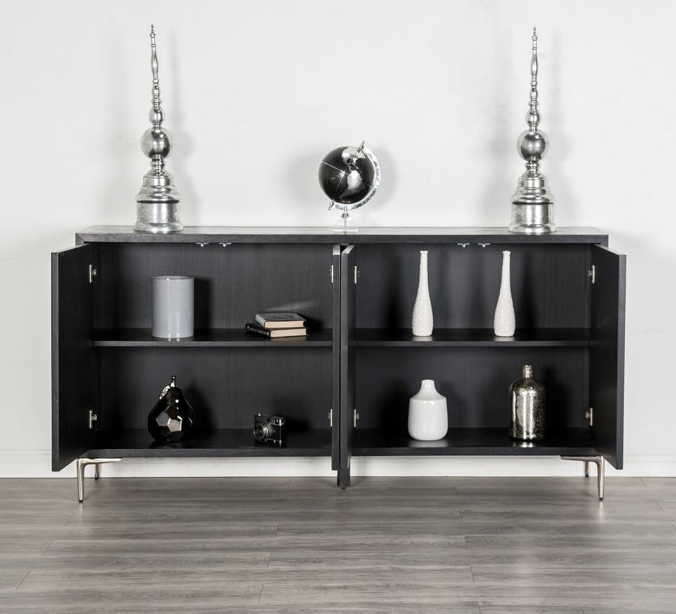 Beckham Modern 4-Door Cabinet in Weathered Black & Silver