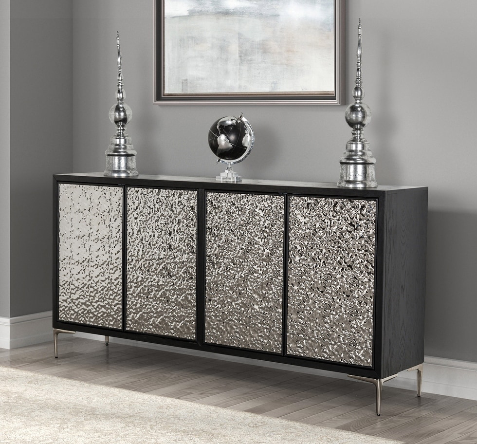 Beckham Modern 4-Door Cabinet in Weathered Black & Silver