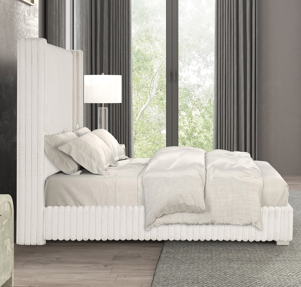 Cadwell King Size Contemporary Fur Chenille Platform Bed with 68" Headboard