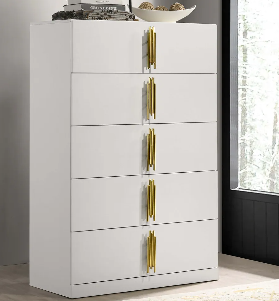 Basildon Contemporary White & Gold Chest of Drawers