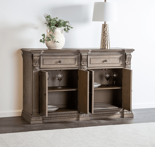 Seven Oaks Rustic Solid Wood Sideboard, Weathered Oak