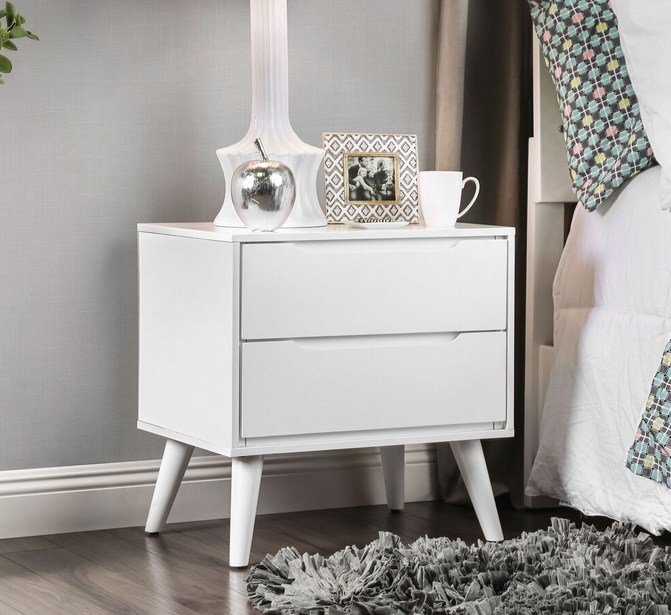 Lennart White Finish Mid-Century Modern Nightstand