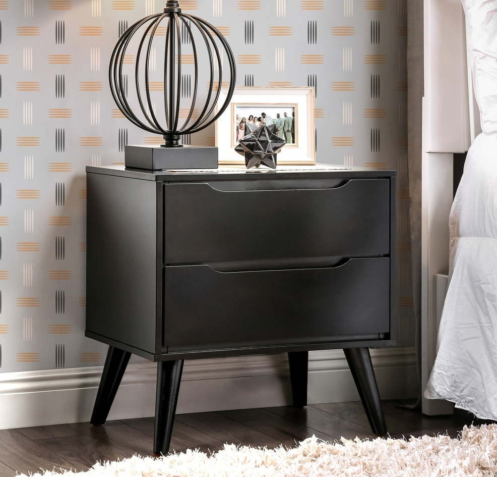 Lennart Black Finish Mid-Century Modern Nightstand
