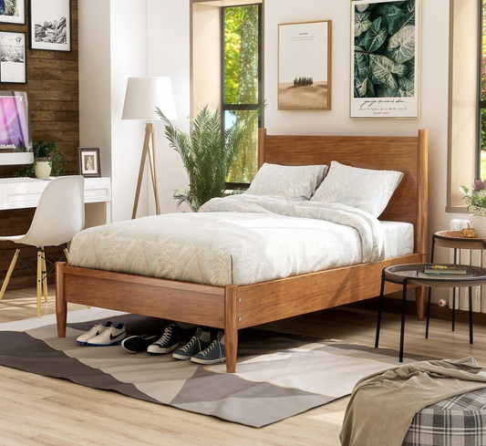 Lennart II Oak Finish Mid-Century Modern King Platform