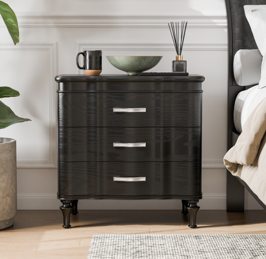 Melodi Parc Glam Nightstand w/ Turned Feet - Black