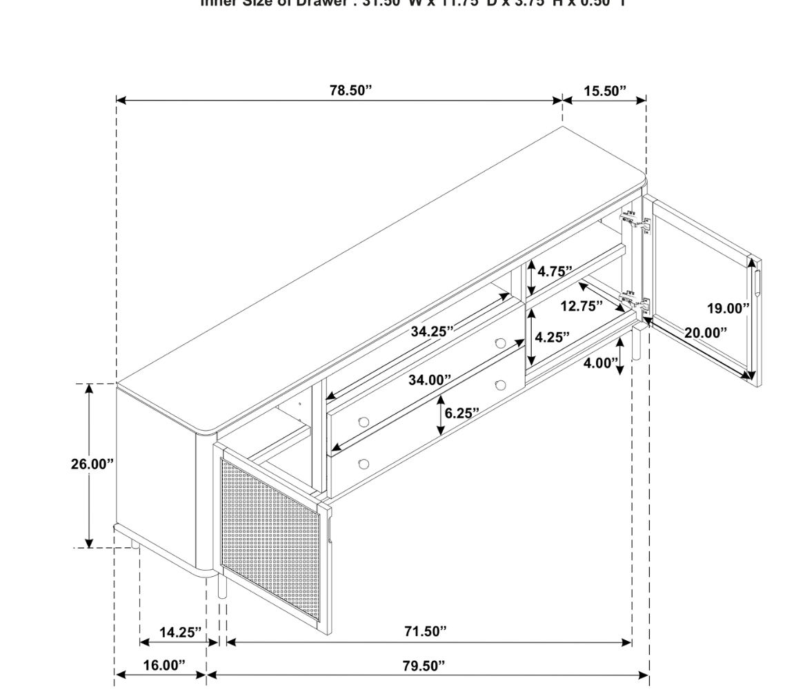 Arini Rattan Cane 2-door TV Stand, Blacke or Sand