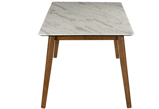 Everett Faux Marble Top Dining Table with Walnut Frame