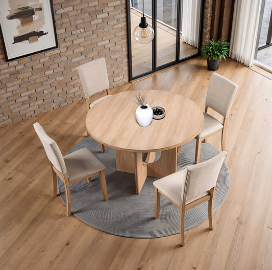 Oberto 5PC Round Dining Set, Natural