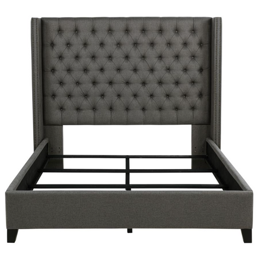 Bancroft Demi-Wing Queen Bed in Grey Woven Fabric