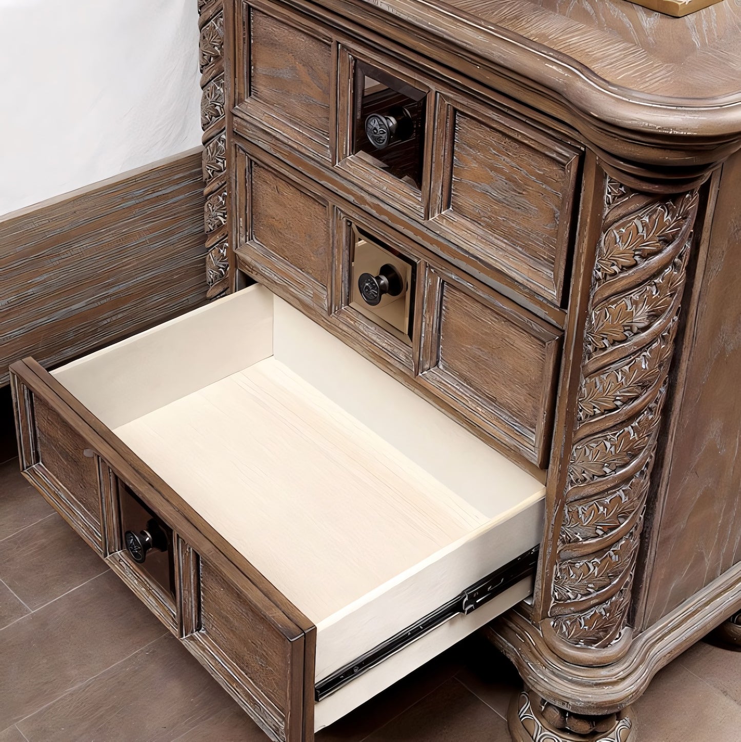 Timandra Transitional 3-Drawer Nightstand - Rustic Natural