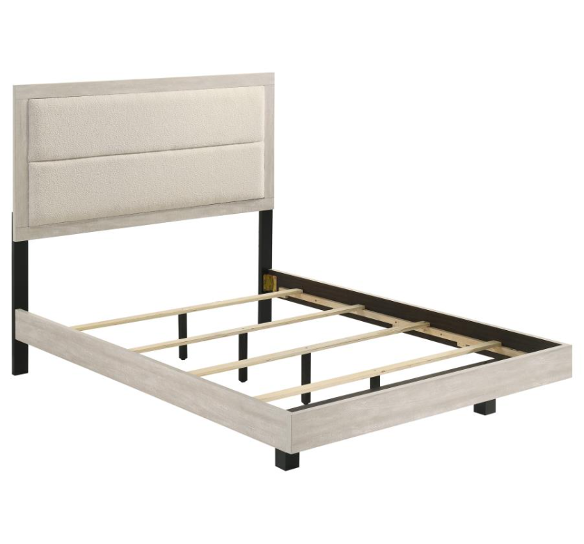 Trenton 54" Rustic Cream & Bouclé Queen Bed