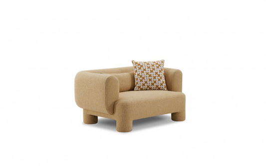 Phedra Contemporary Oversized Chair in Mustard Bouclé with Cylindrical Legs
