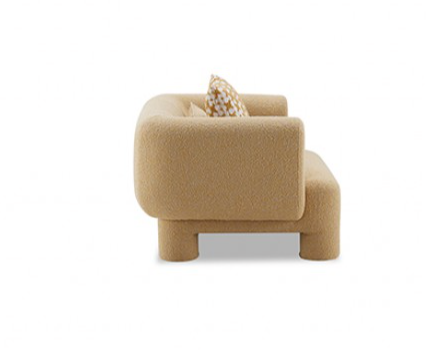 Phedra Contemporary Oversized Chair in Mustard Bouclé with Cylindrical Legs