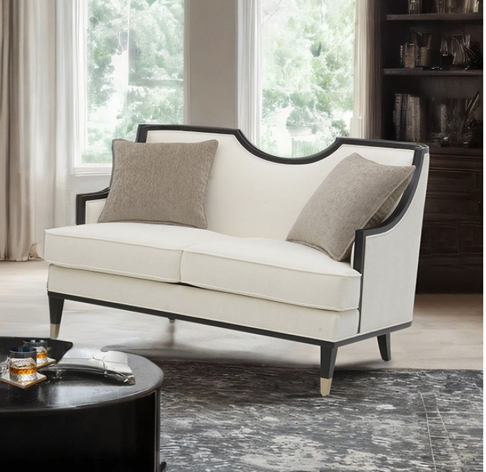 La Salle Traditional Sofa in White Chenille with Gold-Capped Hardwood Frame