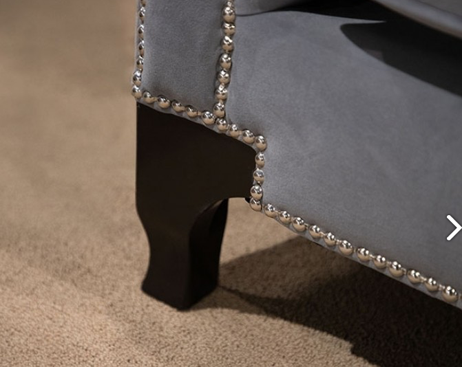 Wilmette Transitional Sofa in Gray Velvet with Button Tufting and Nailhead Trim