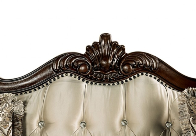 Traditional Arm Chair – Beige Fabric & Dark Cherry Wood