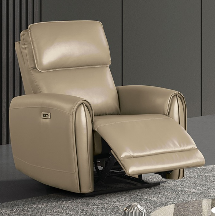 Schlieren Contemporary Power Reclining Sofa – Beige Leatherette