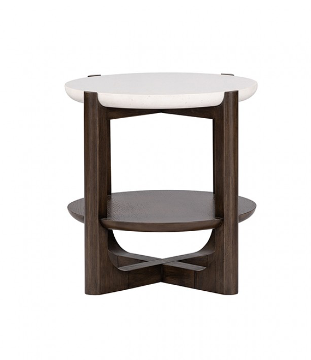 Vellara Transitional End Table with Quartz Stone Top & USB Charging – Dark Walnut - Finally Home Furnishings LLC