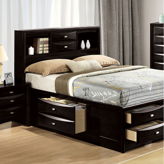 Zosimo Transitional 10-Drawer Queen Storage Bed - Black - Finally Home Furnishings LLC