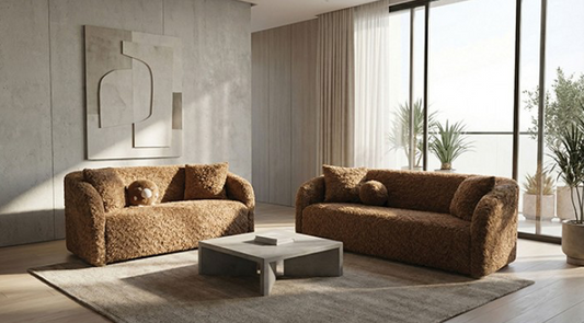 Orevis Contemporary Brown Faux Sheep Upholstered Sofa