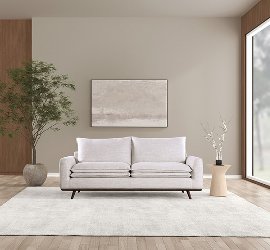 Monthey II 82" Mid-Century Modern Light Gray Cotton Linen Sofa with Dark Brown Base