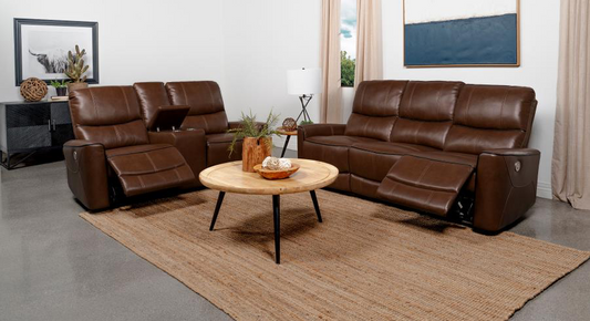 Greenfield Upholstered Power Living Room Set - Saddle Brown