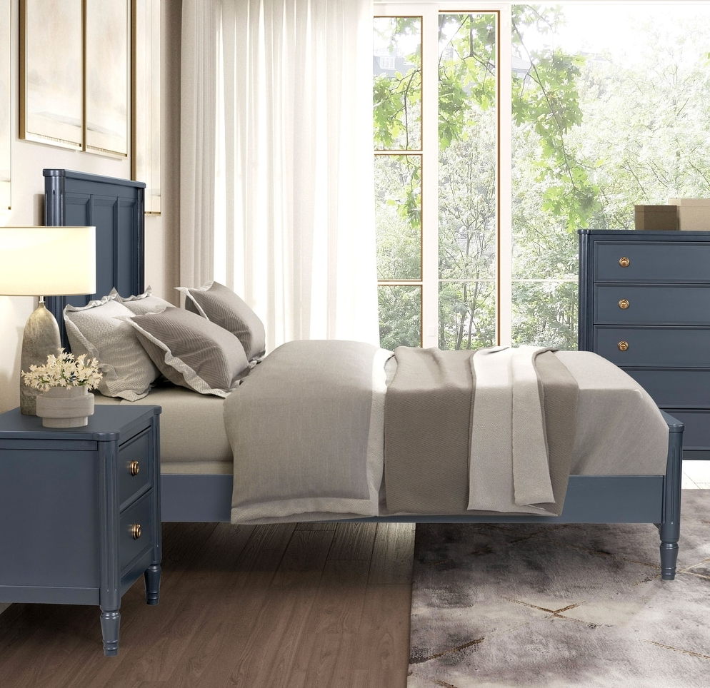 Altamira French Modern Queen Panel Bed, Malta Blue