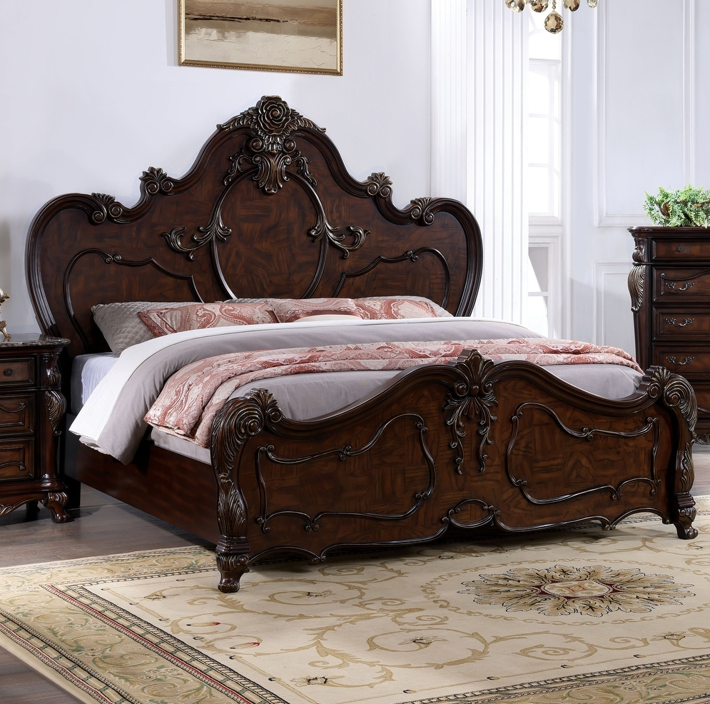 Roselli Traditional Solid Wood Bed with Carved Details