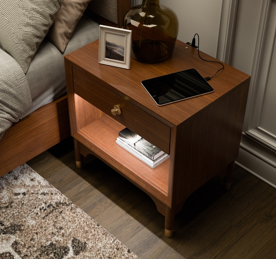 Hepburne Mid-Century Modern Nightstand, Walnut