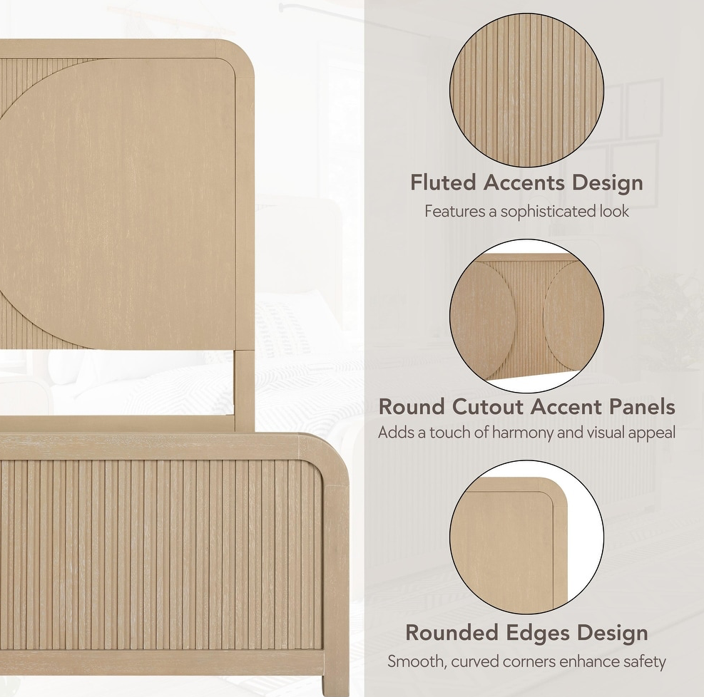 Tangentry Modern Natural Finish Bed with Reeded Panels