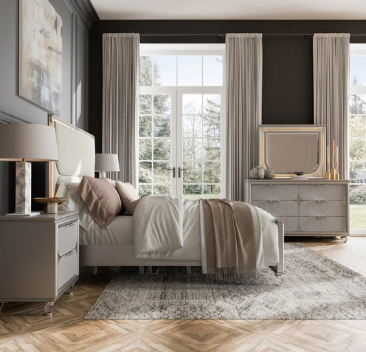 Sheridan Contemporary Queen Bedroom Collection with Embossed Panels, Silver