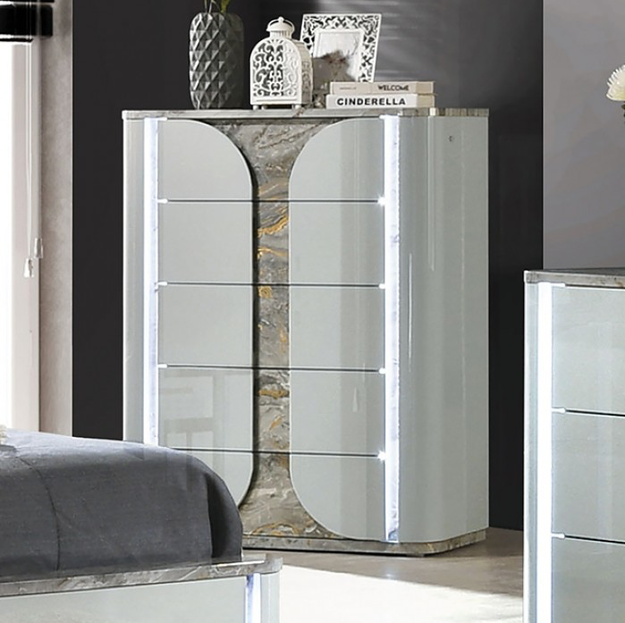 Cleburne Modern Light Gray Platform Bed with LED Headboard