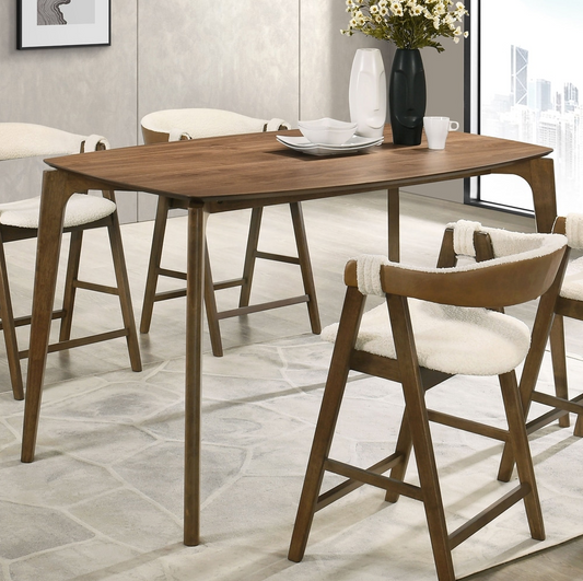 Ebikon 35" Wide Mid-Century Modern Counter Height Dining Set in Walnut & Beige Boucle